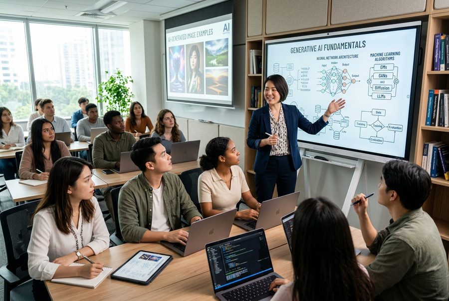 生成AI研修と導入支援の教室風景